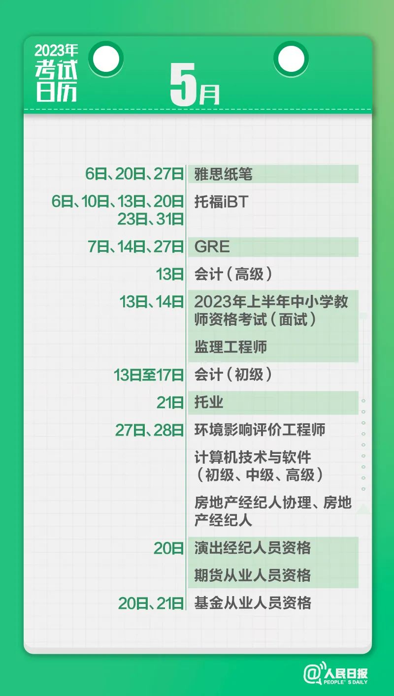 收藏！2023年考試日歷來了