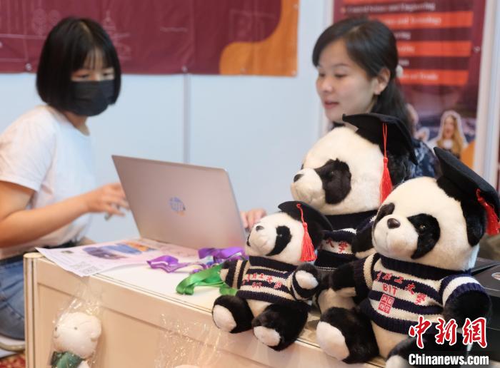 北京理工大學(xué)帶來(lái)可愛(ài)熊貓玩偶，頗為吸睛 陳悅 攝