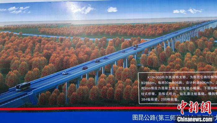 大橋穿越近3000米的原始胡楊林保護(hù)區(qū)。圖為工程效果圖?！∈酚窠?攝