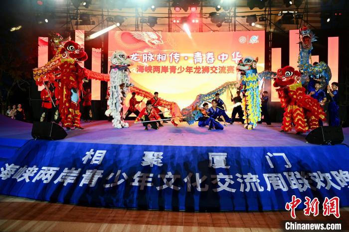 聯(lián)歡晚會(huì)上，兩岸青少年同臺(tái)呈現(xiàn)龍獅表演?！⊥鯑|明 攝