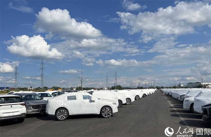 莫斯科別雷拉斯特物流中心內(nèi)的中國品牌汽車。人民網(wǎng)記者 申佳平攝