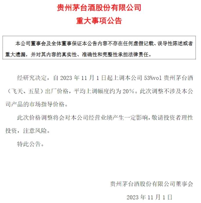 貴州茅臺公告截圖。