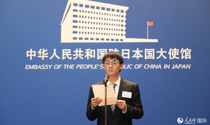 獲獎學(xué)生代表、大阪大學(xué)博士生劉亞飛發(fā)表感言。人民網(wǎng) 許可攝