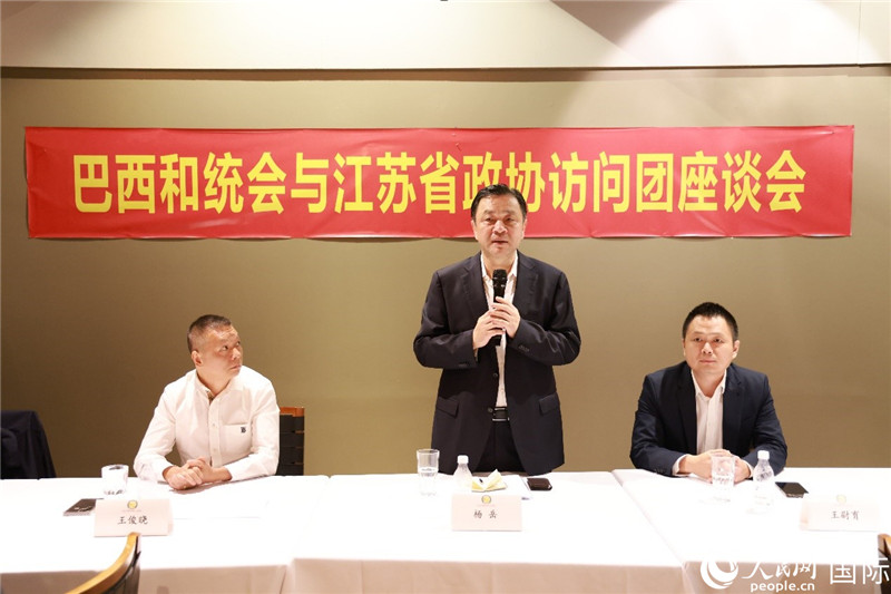江蘇省政協(xié)副主席楊岳（中）在座談會(huì)上致辭。人民網(wǎng)記者 陳海琪攝