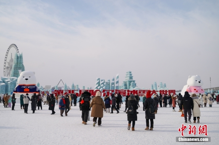 1月4日，第25屆哈爾濱冰雪大世界內的冰雕吸引游客觀看。白天的冰雪大世界，游客仿佛置身現實版“冰雪奇緣”。<a target='_blank' href='/'><p  align=