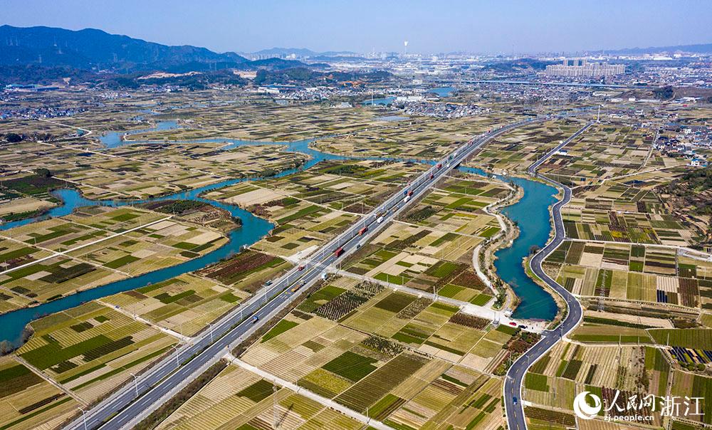 寧波市北侖區(qū)柴橋街道的萬畝花田猶如打翻的調(diào)色盤。人民網(wǎng) 章勇濤攝