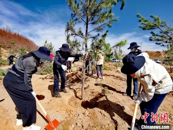 圖為西寧市城東區(qū)干部職工參加義務(wù)植樹?！?zhí)砀?攝