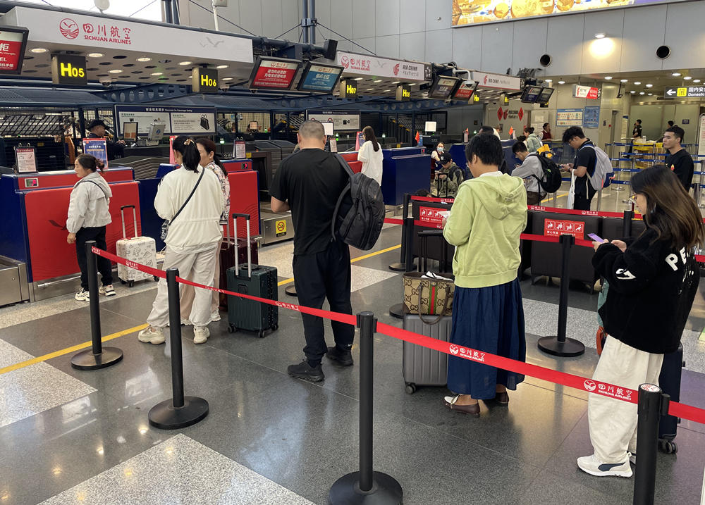 旅客在首都機(jī)場排隊(duì)辦理登機(jī)手續(xù)。人民網(wǎng)記者 喬雪峰攝