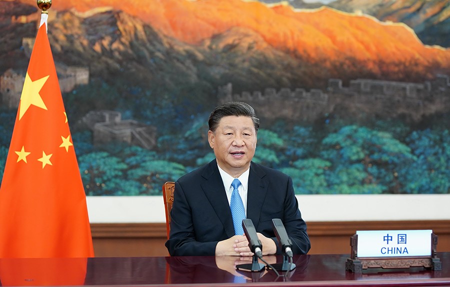 2020年9月22日，國家主席習(xí)近平在第七十五屆聯(lián)合國大會(huì)一般性辯論上發(fā)表重要講話。新華社記者 鞠鵬 攝