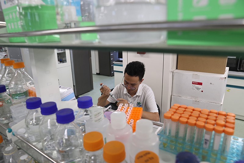 在三亞崖州灣科技城，一名青年科技工作者正在進行科研工作。