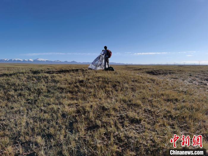 圖為索南達(dá)杰保護(hù)站保護(hù)隊(duì)員在可可西里找到露營(yíng)的葉某。　鄧海平 攝