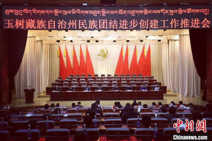 圖為玉樹州民族團(tuán)結(jié)進(jìn)步創(chuàng)建工作推進(jìn)會(huì)現(xiàn)場(chǎng)?！『F龍 攝