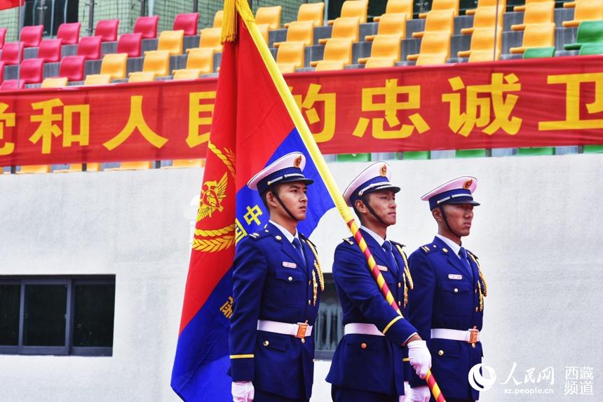 迎國家綜合性消防救援隊(duì)伍隊(duì)旗。人民網(wǎng) 李海霞 攝