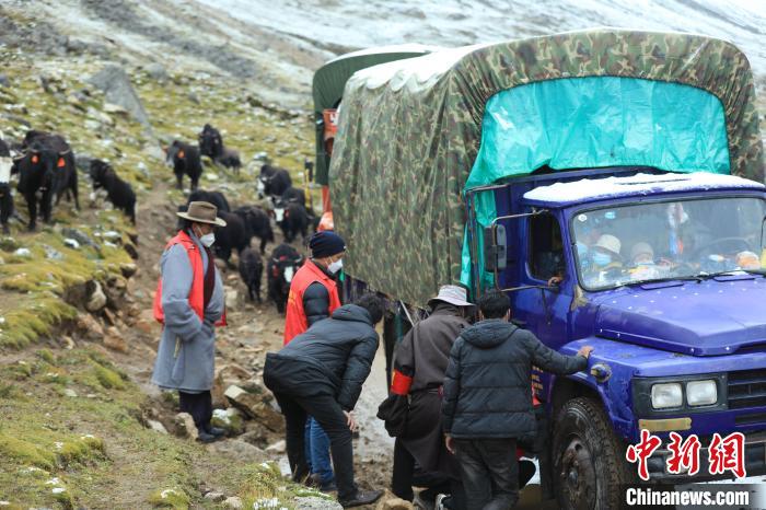 圖為牧民們查看車輛準備出發(fā)?！÷蹇?攝