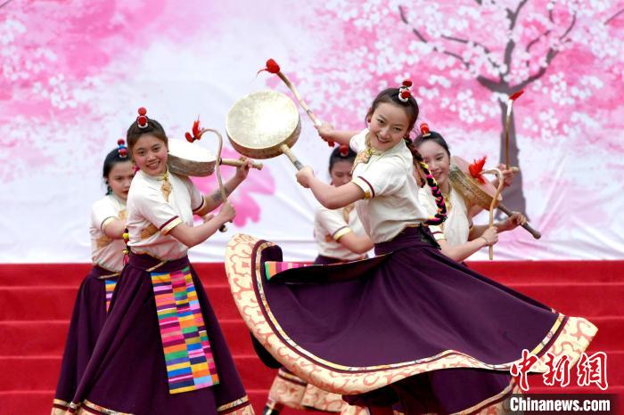 3月28日，西藏林芝第二十屆桃花旅游文化節(jié)開幕式上的文藝表演?！±盍?攝