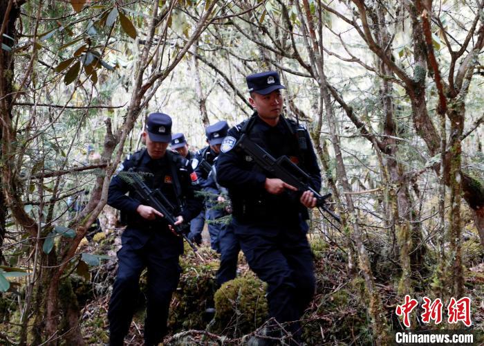 山南邊境管理支隊(duì)玉麥邊境派出所民警在邊境原始森林里開(kāi)展邊境巡邏。　鄭琦山 攝